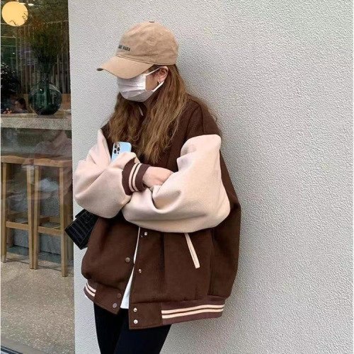 Velvet and thickened baseball uniforms for men and women, college style Korean style printed personalized handsome jackets, trendy autumn new styles