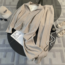 运动服女套装2023新款秋冬加绒加厚高端时尚减龄拉链卫衣两件套装