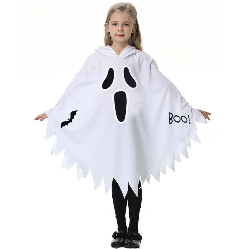 ハロウィーン子供服男女夜光白い叫び鬼顔幽霊マントパーティー衣装マント舞踏会服|undefined