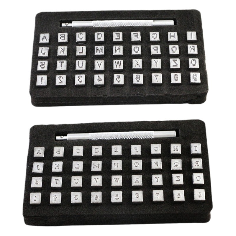 Inglés carta punzón 37 UNID de cuero sello de acero carta de acero DIY herramienta de talla de cuero Digital carta de impresión Punch