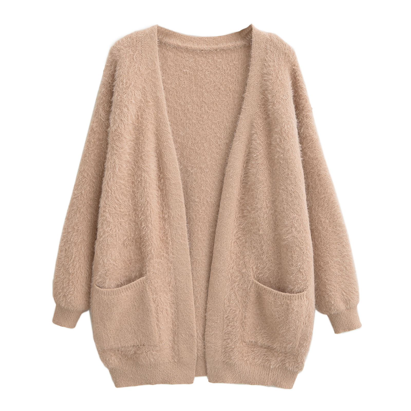 Weiche und faule mittellange Strickjacke aus Nerzhaarimitat für Damen 2023 Herbst/Winter Neuer lockerer und verdickter Pullovermantel_voghion.com
