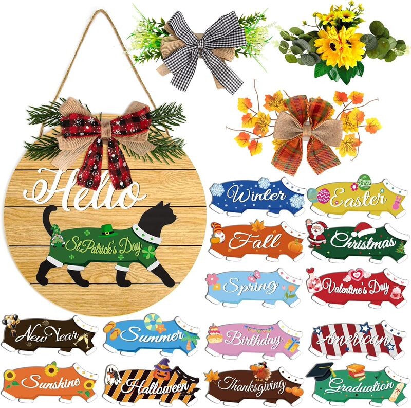 Cross-Border Popular Rural Dachshund Dog Welcome Sign with Interchangeable Seasonal Front Door Home Decor Wooden Dog Plaque