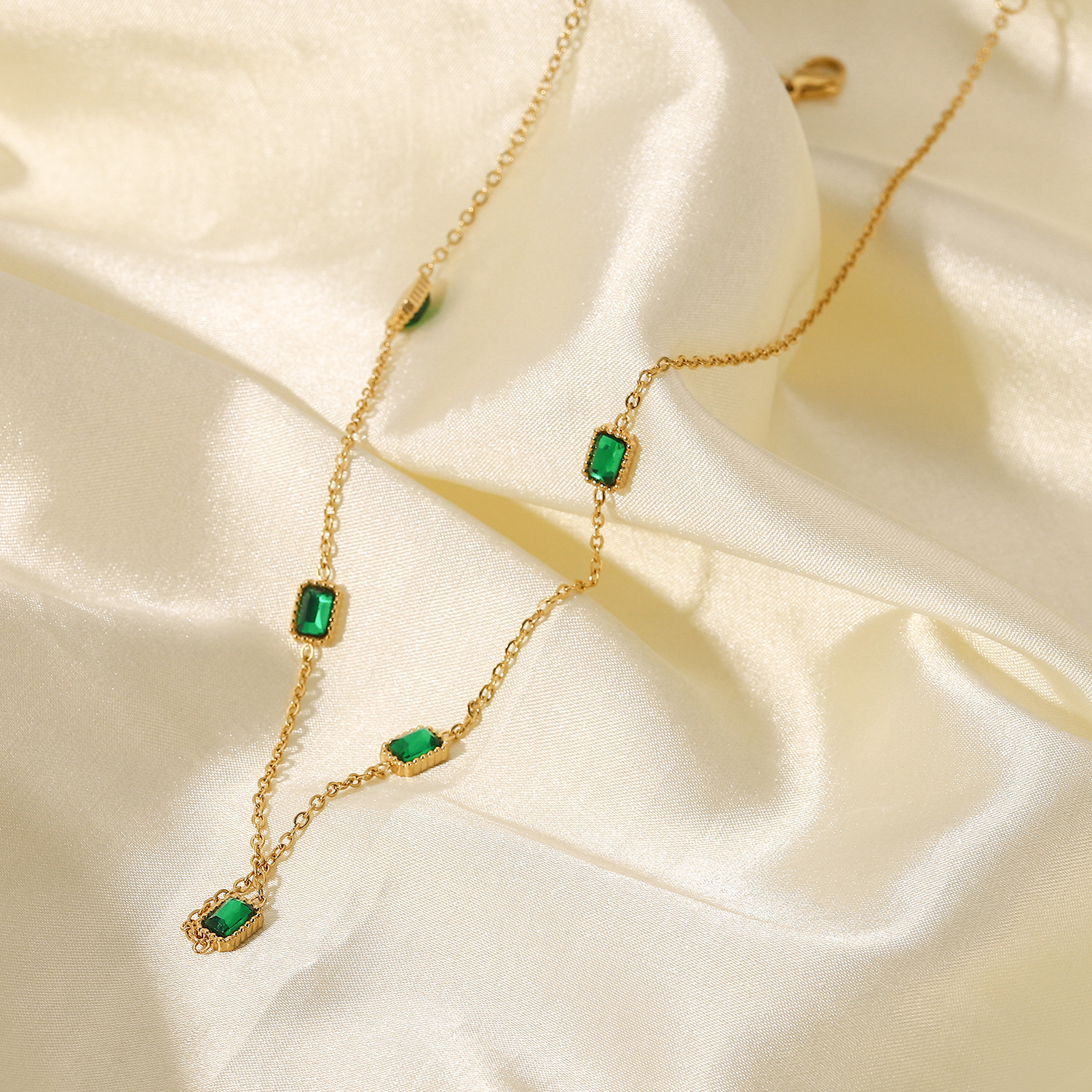 Fashion Stainless Steel Rectangular Necklace Daily Electroplating Zircon Stainless Steel Necklaces