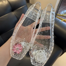 韩国新款鞋花果冻鞋配饰洞洞鞋水晶鞋装饰亮片珍珠花朵方头凉鞋扣