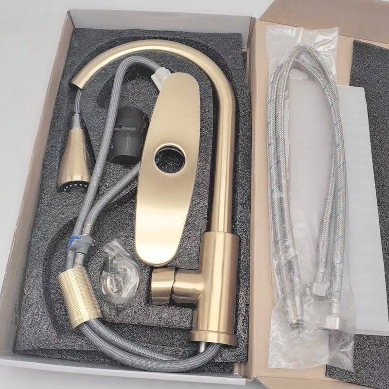 Cross-border 304 stainless steel wire drawing faucet kitchen sink vegetable basin retractable rotating faucet