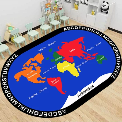 Avtomobil döşəmə paspasları | Oval-Shaped Cartoon Crystal Velvet - royal-blue-world-map-80cm120cm-crystal-velvet