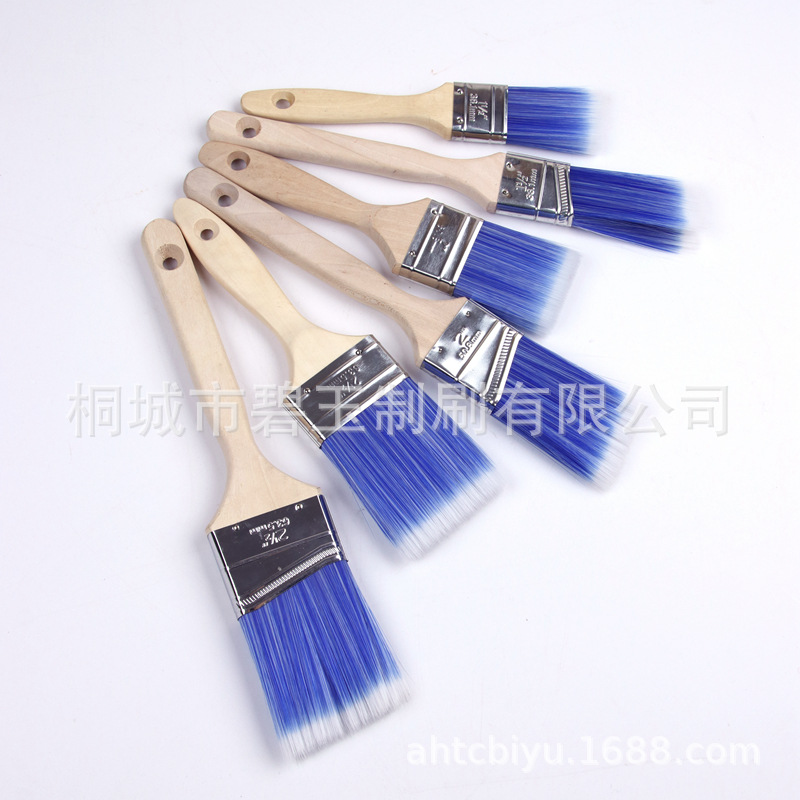 工厂直销   平头斜头木柄油漆刷 蓝白丝 装修刷子尺寸全量大价优