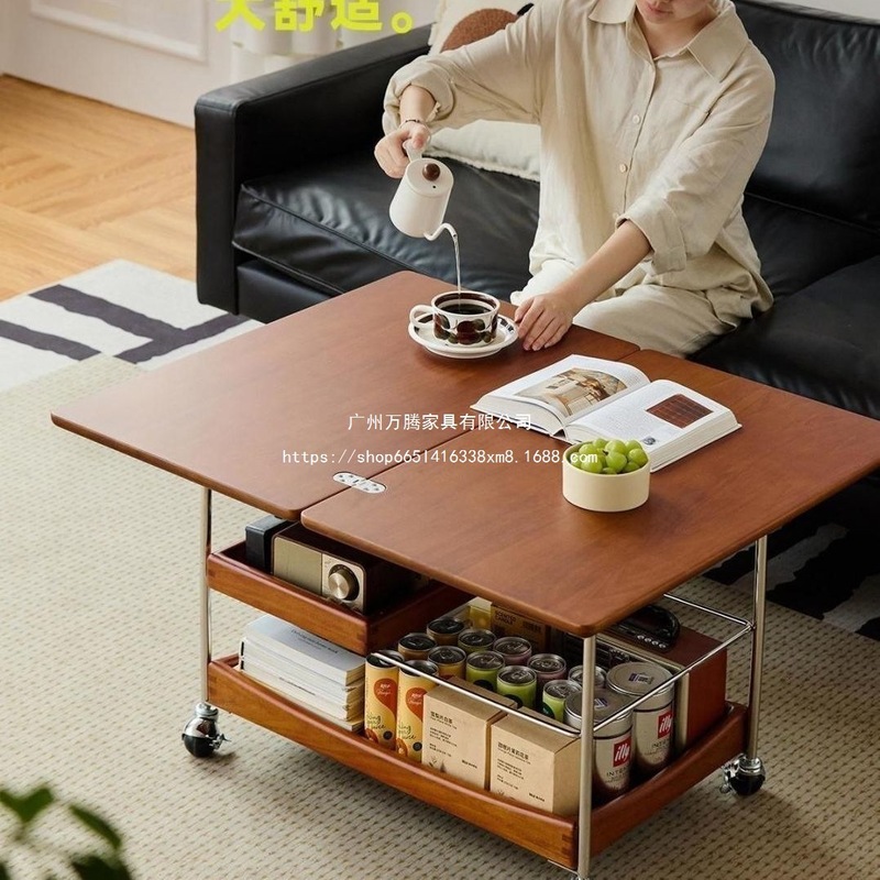 Wanteng 無垢材折りたたみコーヒーテーブル中古家庭用リビングルームトロリー古代スタイルの小さなアパートレトロなモバイルソファ Wanteng|undefined