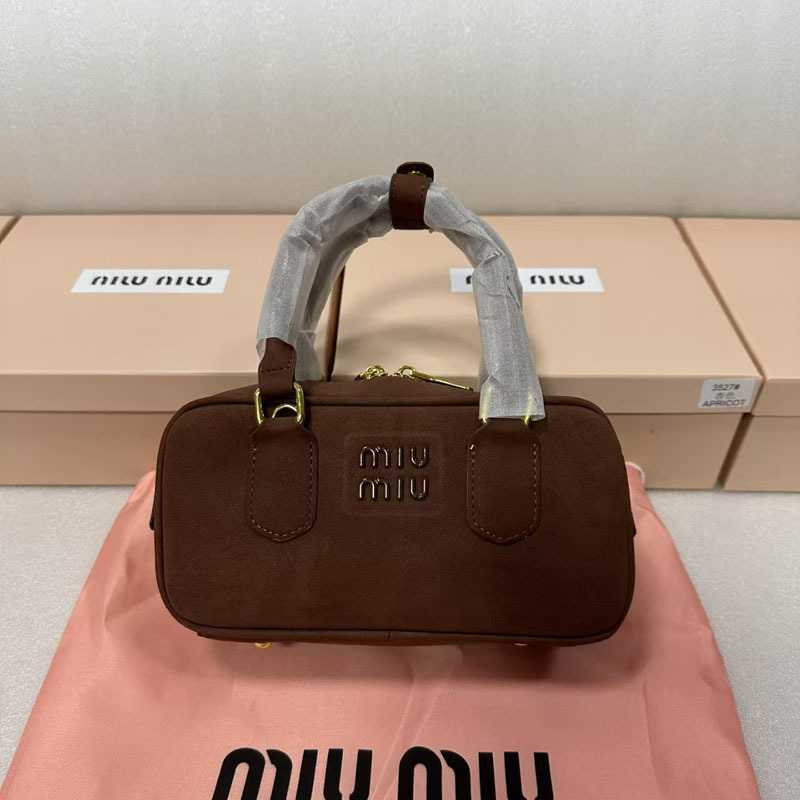 Miu 秋冬ボストンスエードハイエンド Miu つや消しレトロボウリングハンドヘルドショルダークロスボディレディースバッグ|undefined