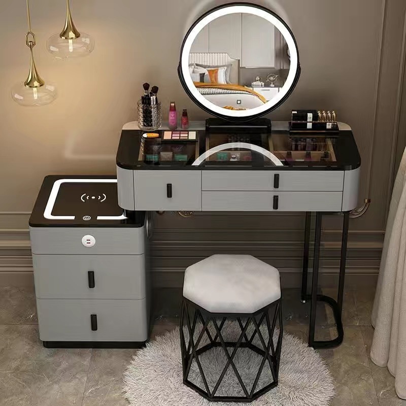 그레이 및 블랙 80 테이블 + 거울 + 다기능 사이드 캐비닛 + 새둥지 스툴