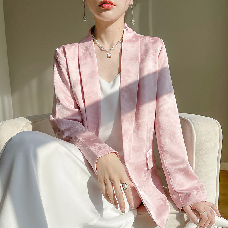 Suit Jacket Women's High-end Sense Elegant 2024 Spring New Style Loose Casual Acetate Satin Small Suit for Small Men