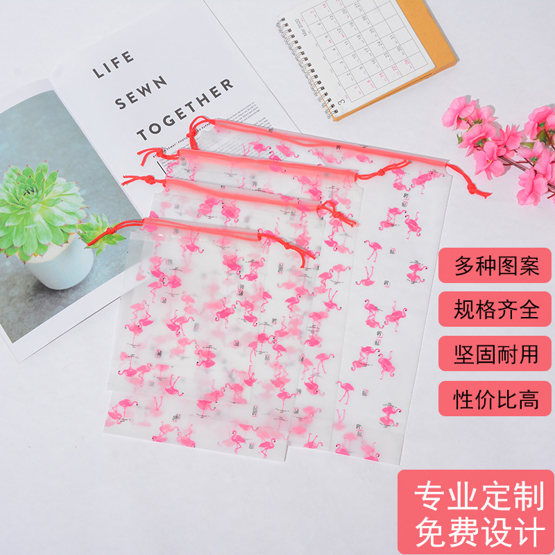 Bolsa de Embalaje de Plástico PE Grueso con Cordón, Diseño de Flamenco, para Toallas, Calcetines, Ropa Interior, Venta al por Mayor