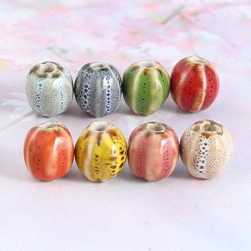 Retro style small watermelon ceramic beads 10mm pumpkin porcelain…