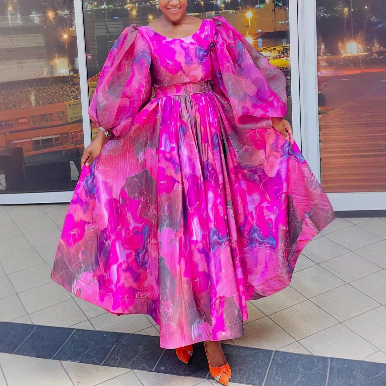 2025Loriya Aliexpress European, American and Middle Eastern Pure Beauty Printed Dress, Ankle-Length Printed Long Skirt Lr721