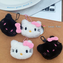 新しいかわいいぬいぐるみの黒いピンクの蝶結びのキティちゃんのぬいぐるみのバッグのアクセサリーのペンダント