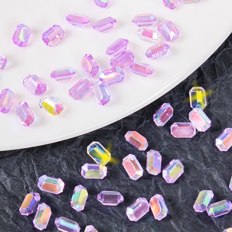 50 piezas de diamantes de imitación cuadrados de color aurora con forma de azúcar y base plana para decoración de uñas, decoraciones de uñas portátiles, diamantes de imitación de colores al por mayor