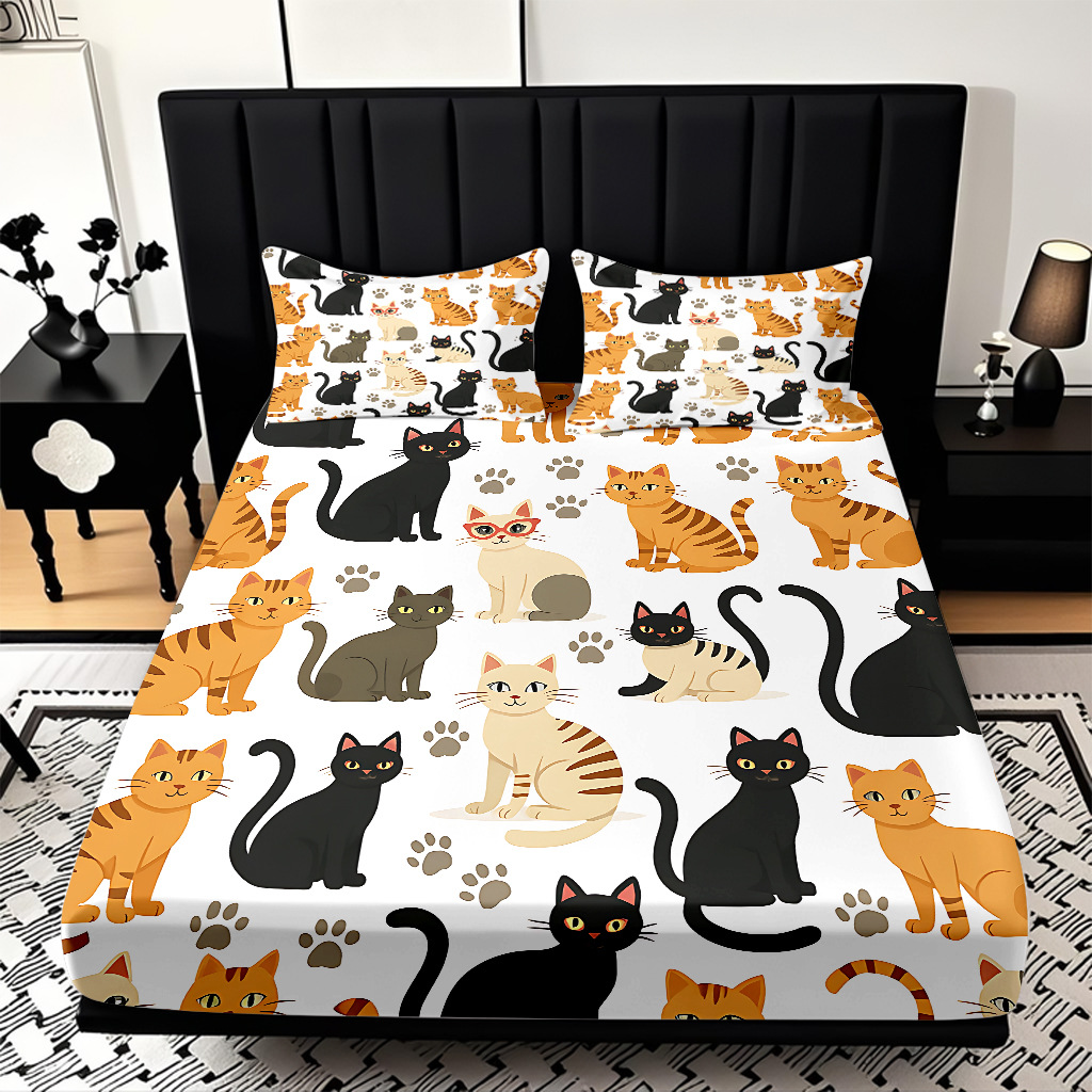 TEMU / JIT cama abrasiva Kits de dibujos animados gatito impresión digital 3D ropa de cama para diseñar