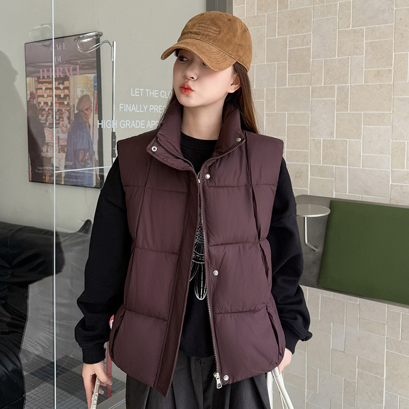 Otoño y invierno de 2025 nuevo chaleco de algodón de moda corto simple chaleco de algodón de cuello vertical chaleco sin mangas