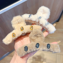 高级感秋冬韩系水钻毛绒抓夹后脑勺盘发鲨鱼夹发夹女小众新款发抓