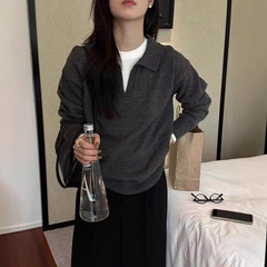 法式叠穿羊毛衫polo领女毛衣秋冬宽松显瘦羊绒针织打底衫翻领上衣