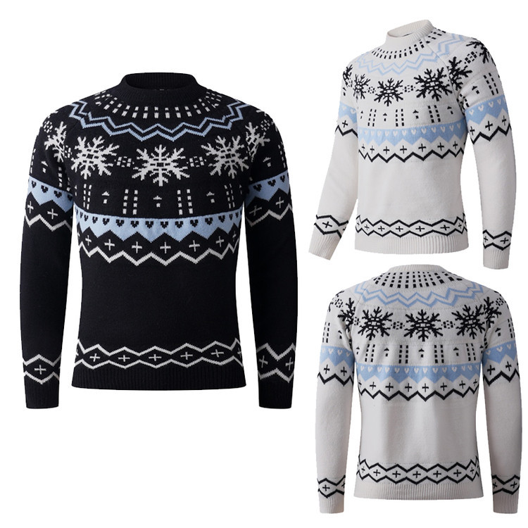 Nuevo transfronterizo simple engrosado decoración de copo de nieve suéter de hombre comercio exterior otoño invierno ocio universal suéter de hombre básico