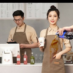 新款專用防水圍裙工作服logo印字女咖啡奶茶店美甲店帆布工衣2024