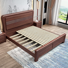 Modern Simple Solid Wood Bed 1.5m Single Bed Household 1.8m Double Bed Master Bedroom Air Pressure High Box Storage Wedding Bed