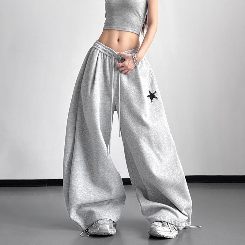 Casual Sports Style Gray Sweatpants for Women 2026 Spring New High-Waisted Loose Slimming Straight Wide-Leg Sports Pants