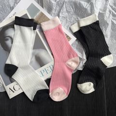 Summer thin drawstring breathable fashionable mid-calf women's socks, solid color simple European and American trend socks