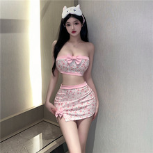 18YX2172欧美2023跨境外贸批发性感甜美可爱蝴蝶结抹胸超短裙套装