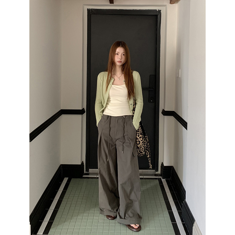 红人馆美式工装裤女2025新款秋季直筒阔腿裤低腰休闲裤慵懒风裤子|undefined