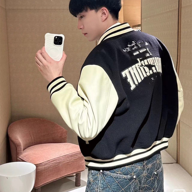 Ceiling Nanyou High-End Brand Collaboration Celebrity Style Patchwork Leather Embroidered Jacket Baseball Uniform Coat for Men and Women Ceiling Nanyou High-End Brand Collaboration Celebrity Style Patchwork Leather Embroidered Jacket Baseball Uniform Coat for Men and Women