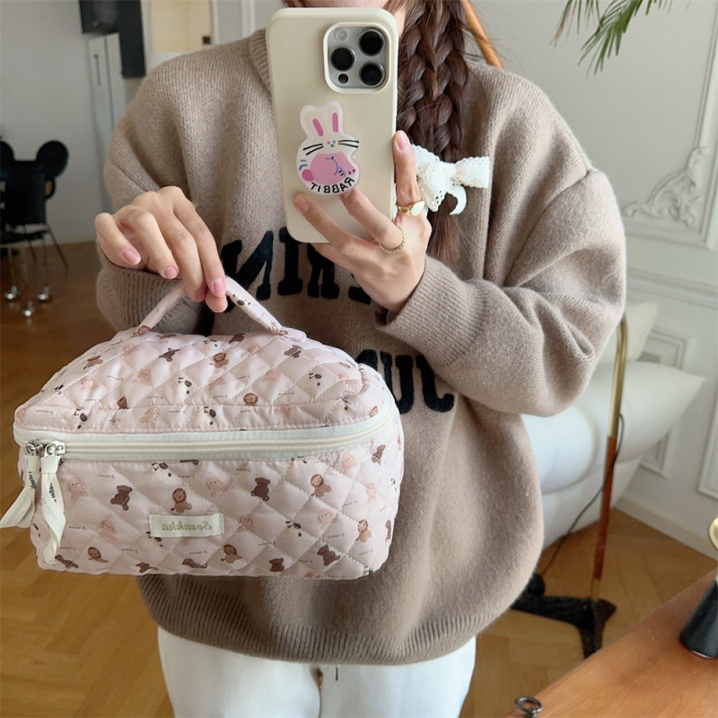 311103かわいい漫画ベア化粧バッグ女性ポータブル大容量化粧品収納旅行手持ち洗面バッグ|undefined