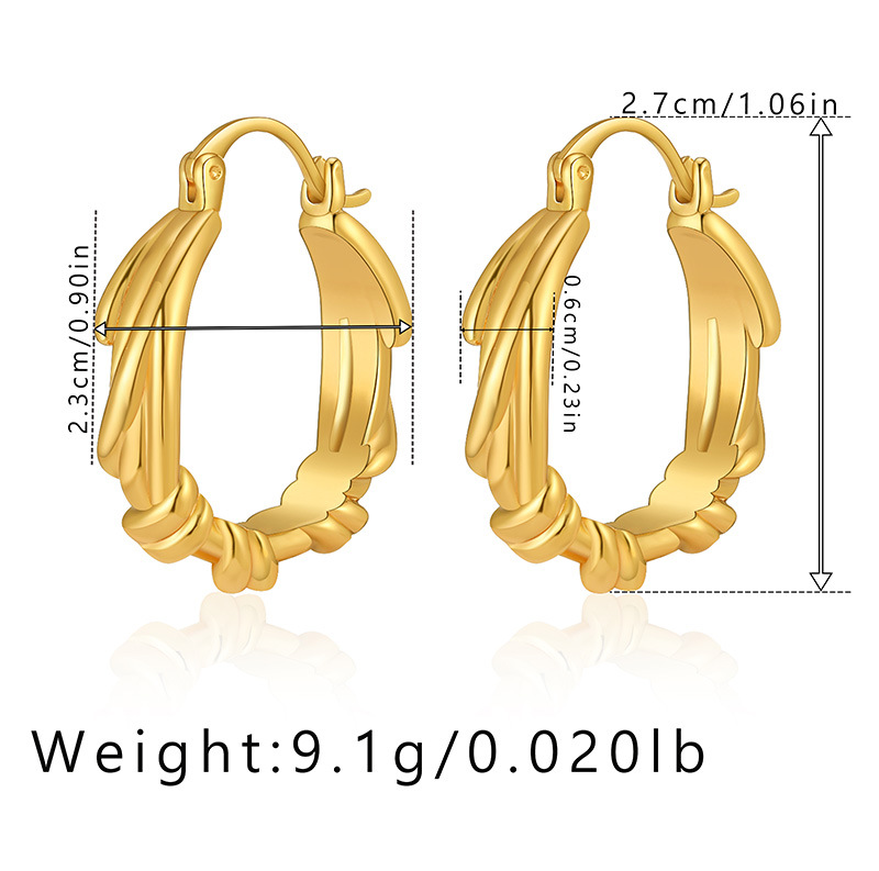 Retro Stripe Copper Hoop Earrings 1 Pair