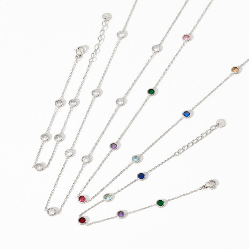 New stainless steel color-preserving colorful zircon bracelet and necklace set with exquisite beaded zircon niche design jewelry