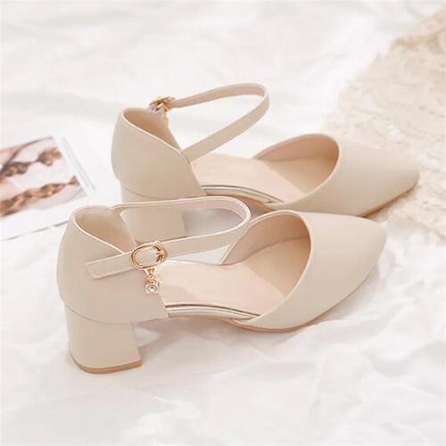 New summer square-headed one-button baotou sandals for women's summer matching skirt for work temperament middle-heeled single-layer shoes
