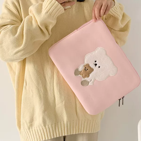 Korean-Style Cute Bear Embroidered Laptop Bag for Female Students 11inch 13inch Inner Sleeve Fashion Protective Cover