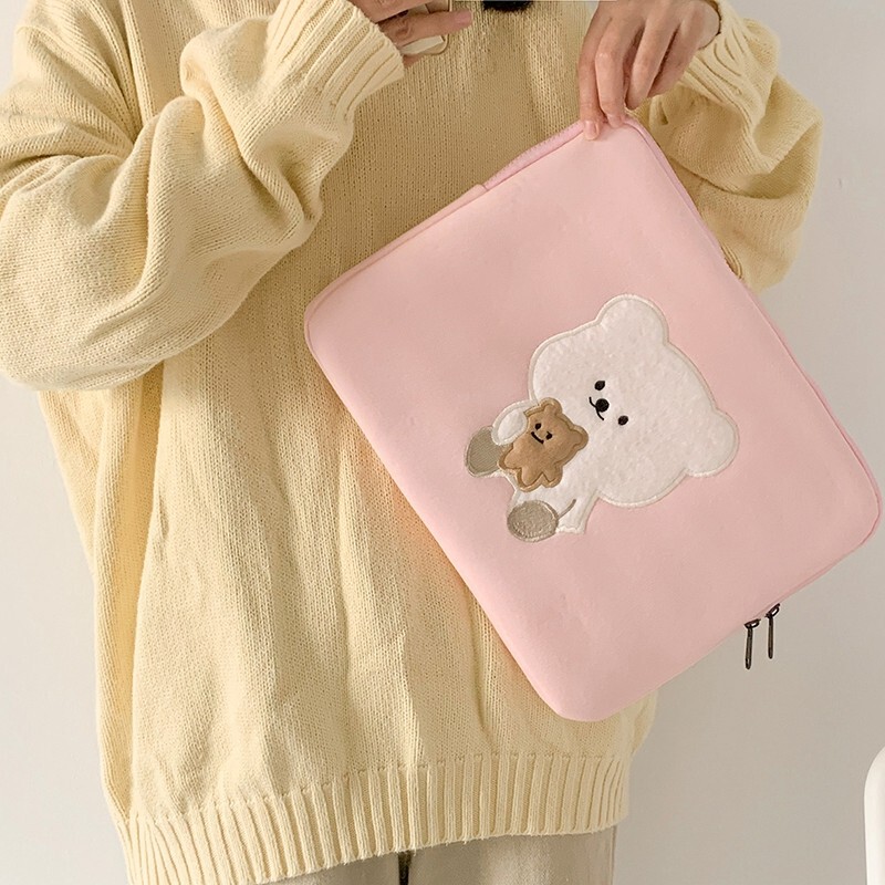 Korean-Style Cute Bear Embroidered Laptop Bag for Female Students 11inch 13inch Inner Sleeve Fashion Protective Cover Korean-Style Cute Bear Embroidered Laptop Bag for Female Students 11inch 13inch Inner Sleeve Fashion Protective Cover