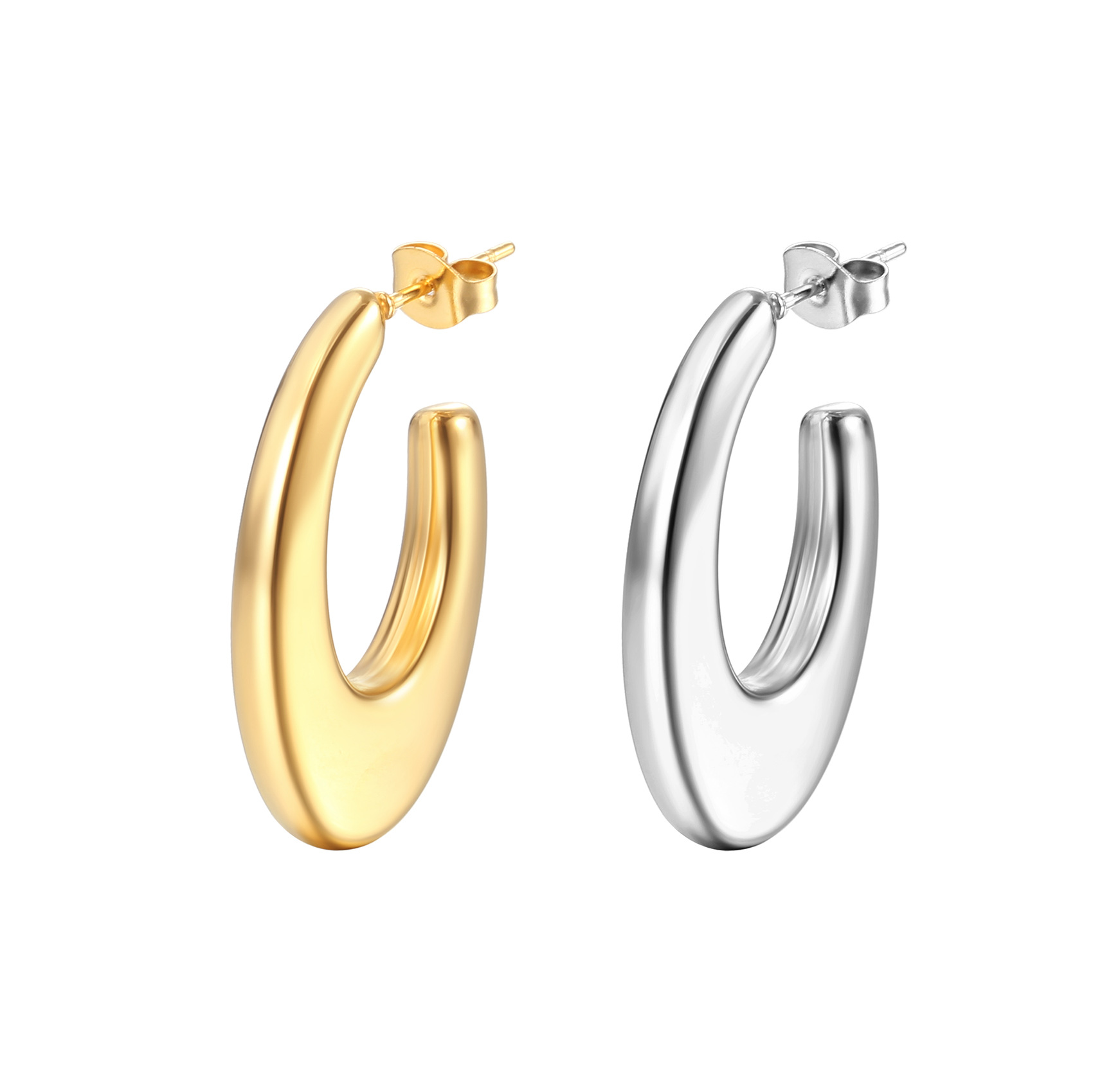 Holiday, Daily Occasion PVD Coated 18K Gold Real Gold Plated U Shape 304 Stainless Steel Simple Style Waterproof Non Tarnish Earrings