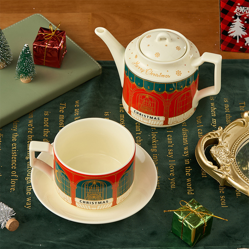 Ins set de té de cerámica Navidad acompañante caja de regalo tetera británica Amazon oro platos tazas de café