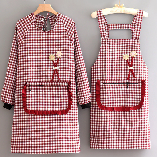 Apron for home use, cotton kitchen long-sleeve smock for women, stylish workwear, dirt-resistant, breathable, suitable for work and cooking, new model