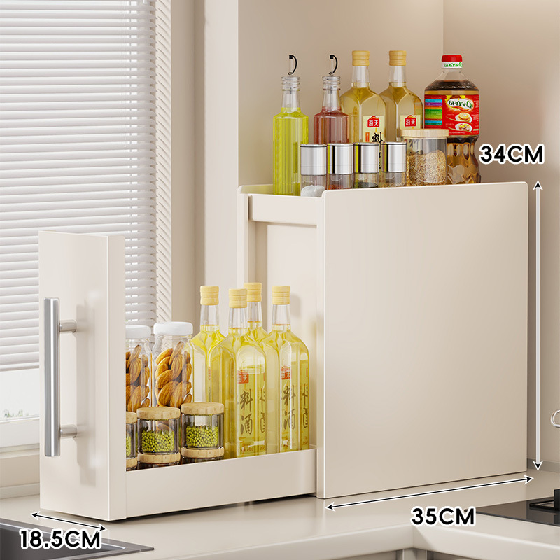 Organizador Extraíble de Condimentos Estrecho Multicapa de Acero al Carbono Sin Perforación para Encimera de Cocina image 9
