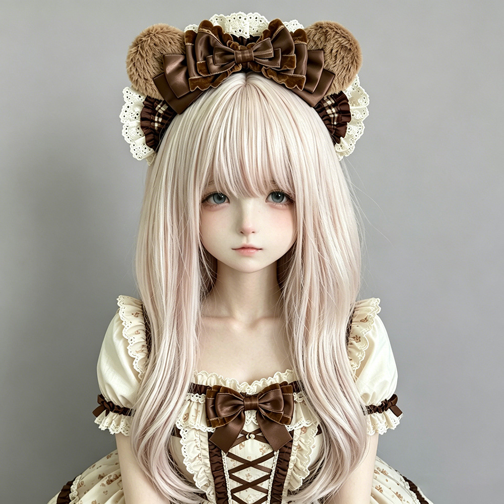Dos dimensiones Lolita correa de cabello chica gato oreja clip de cabello cómic cosplay Lolita criada correa de cabello