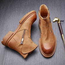 铂巍新款棕色机车马丁靴男款冬季加绒加厚保暖低帮秋鞋短靴牛皮靴