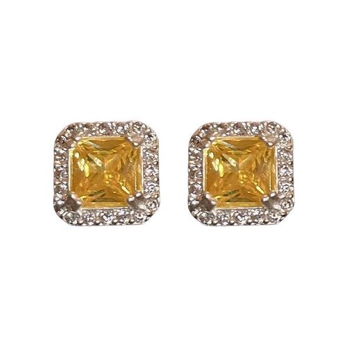 New zircon men's earrings yellow diamond rock sugar 925 silver needle anti-allergic neutral style simple European and American cross-border jewelry