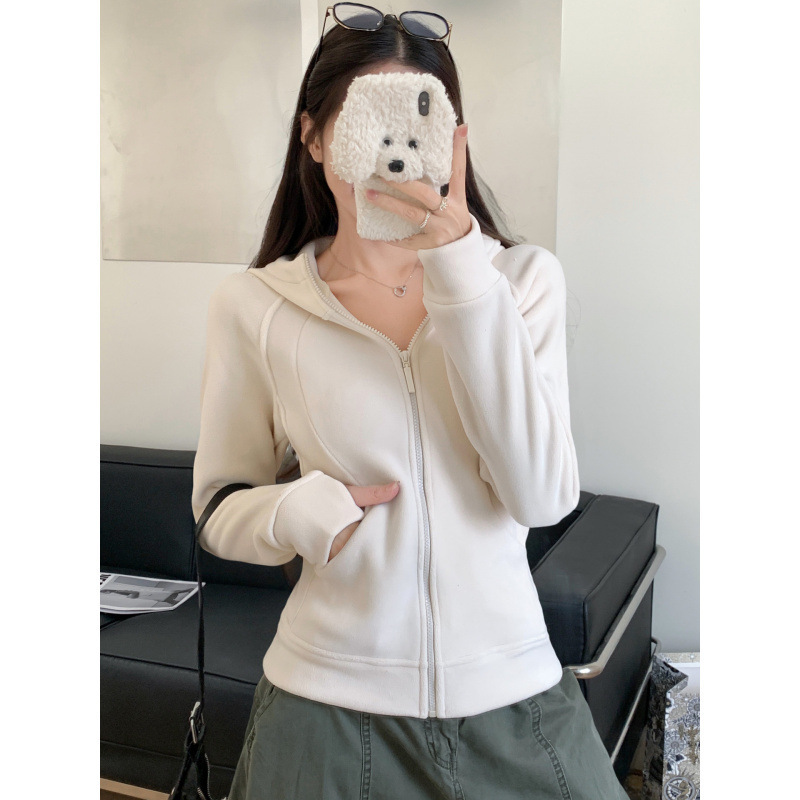LULU同款外套女秋冬加绒加厚立领拉链款开衫长袖连帽保暖时尚上衣|undefined