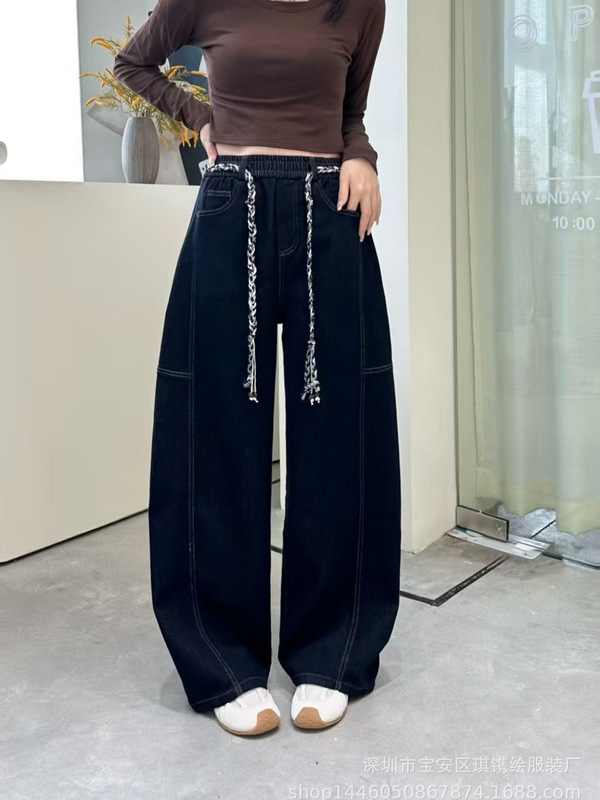 琪镌绘制秋季新款工装风弧形香蕉裤松弛感阔腿镰刀牛仔裤女8818|undefined