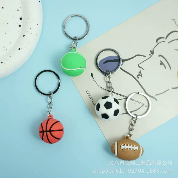 New basketball football key chain pendant PVC material cartoon ball mini simulation ball pendant car pendant