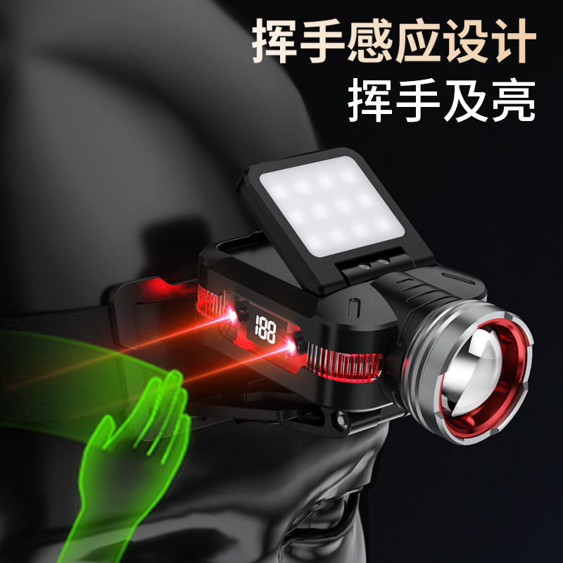 Nuevo transfronterizo USB cargar mini zoom faro de inducción multifuncional COB camping faro de luz fuerte al aire libre