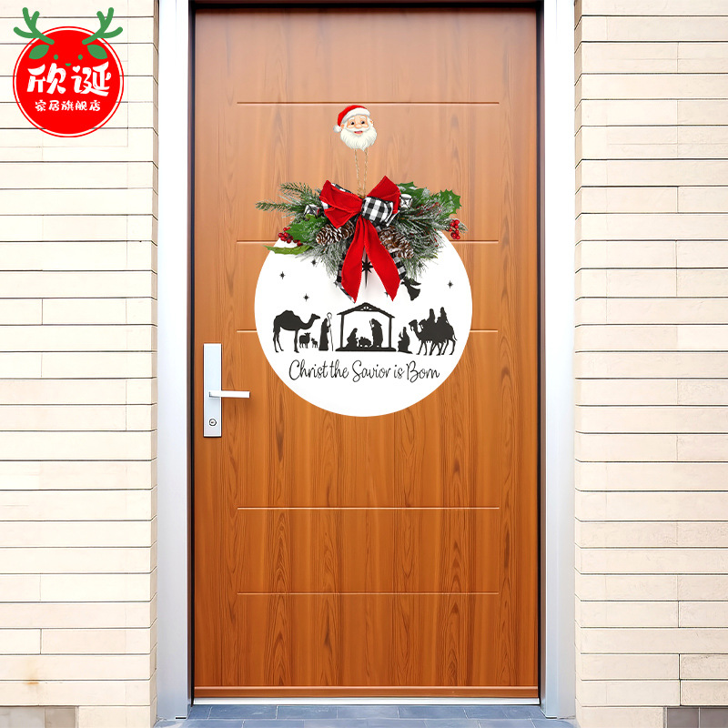 Ventas transfronterizas en caliente Pascua Jesús madera bienvenida puerta artesanía de madera Navidad decoración de Pascua